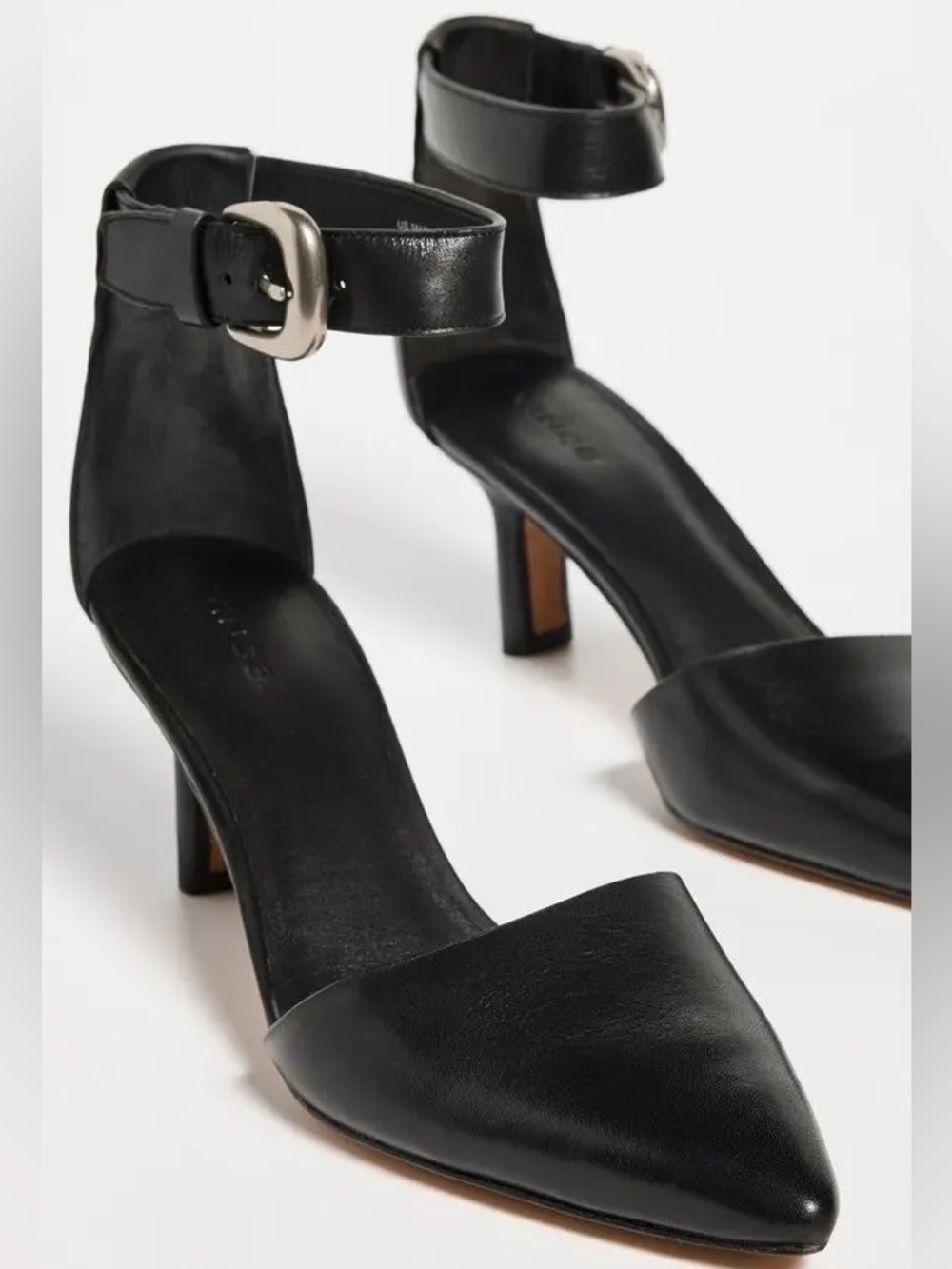 Vince Perri 64mm Leather Women's Black Pointed Ankle-Strap Heels pumps size 8.5